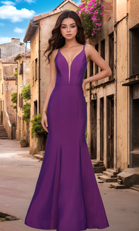 La Femme Open-Back V-Neck Jersey Prom Dress 27446