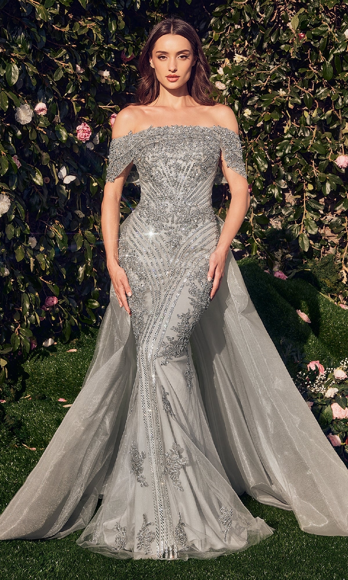 Long Silver Prom Ball Gown: Andrea & Leo MA103