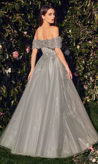 Long Silver Prom Ball Gown: Andrea & Leo MA103