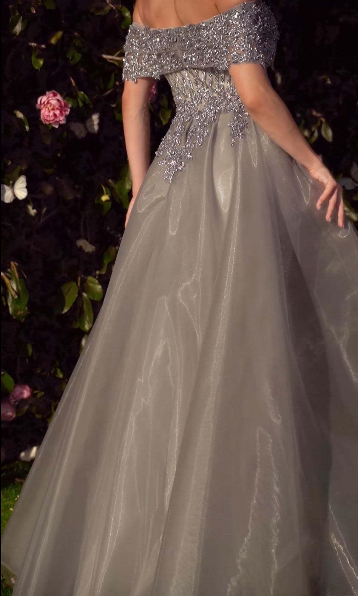 Long Silver Prom Ball Gown: Andrea & Leo MA103