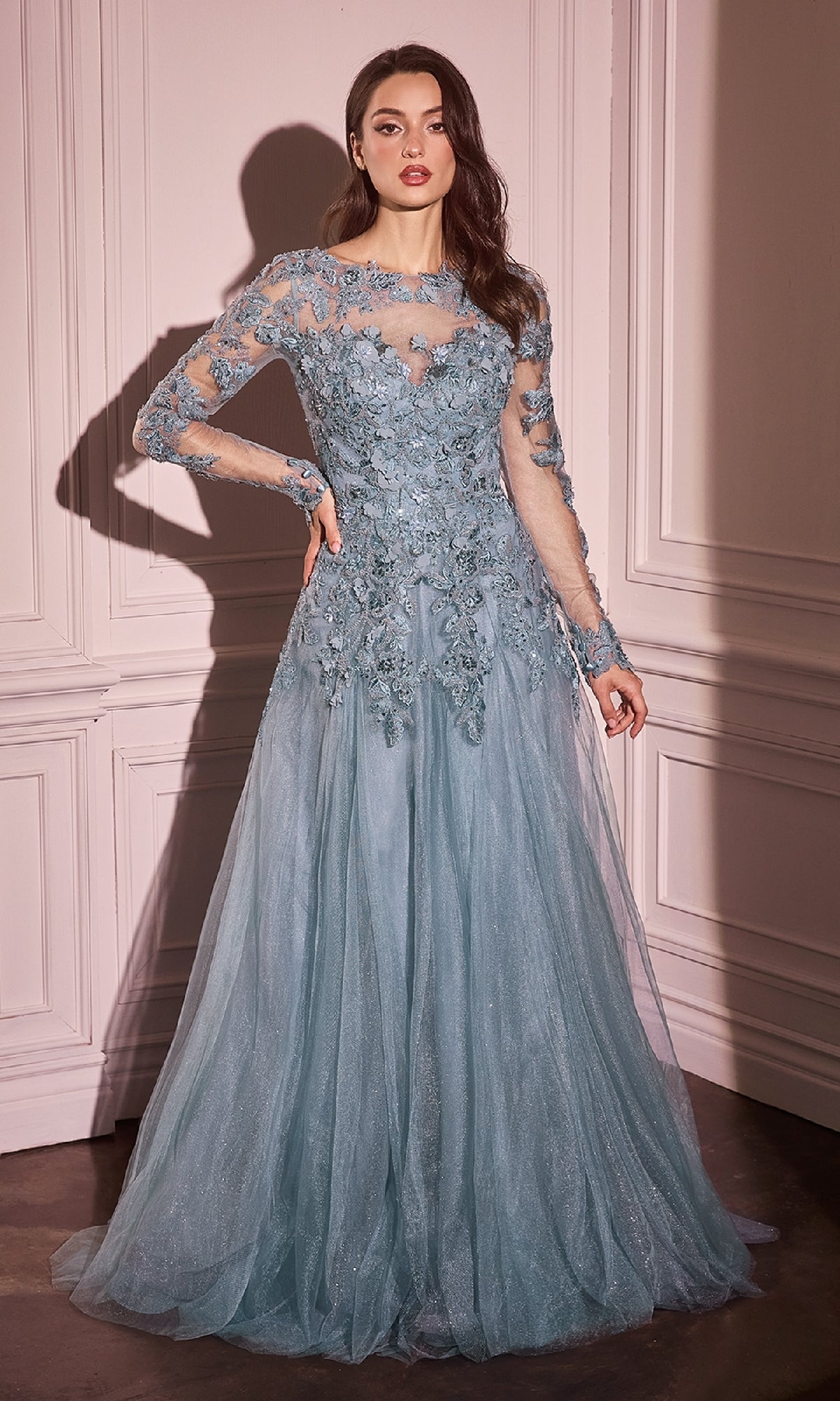 Long Sleeve Long Formal Gown: Andrea & Leo MA108