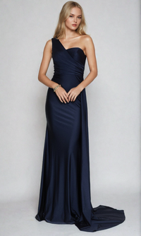 Side-Cape One-Shoulder Long Prom Dress 387