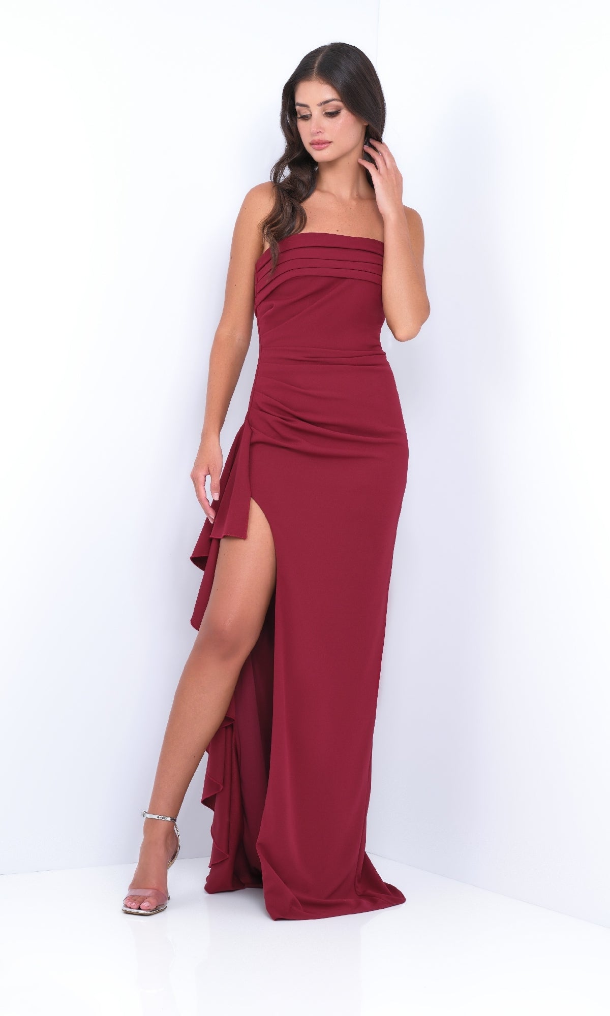 Strapless Long Ruffle Prom Dress: Velvi Marie