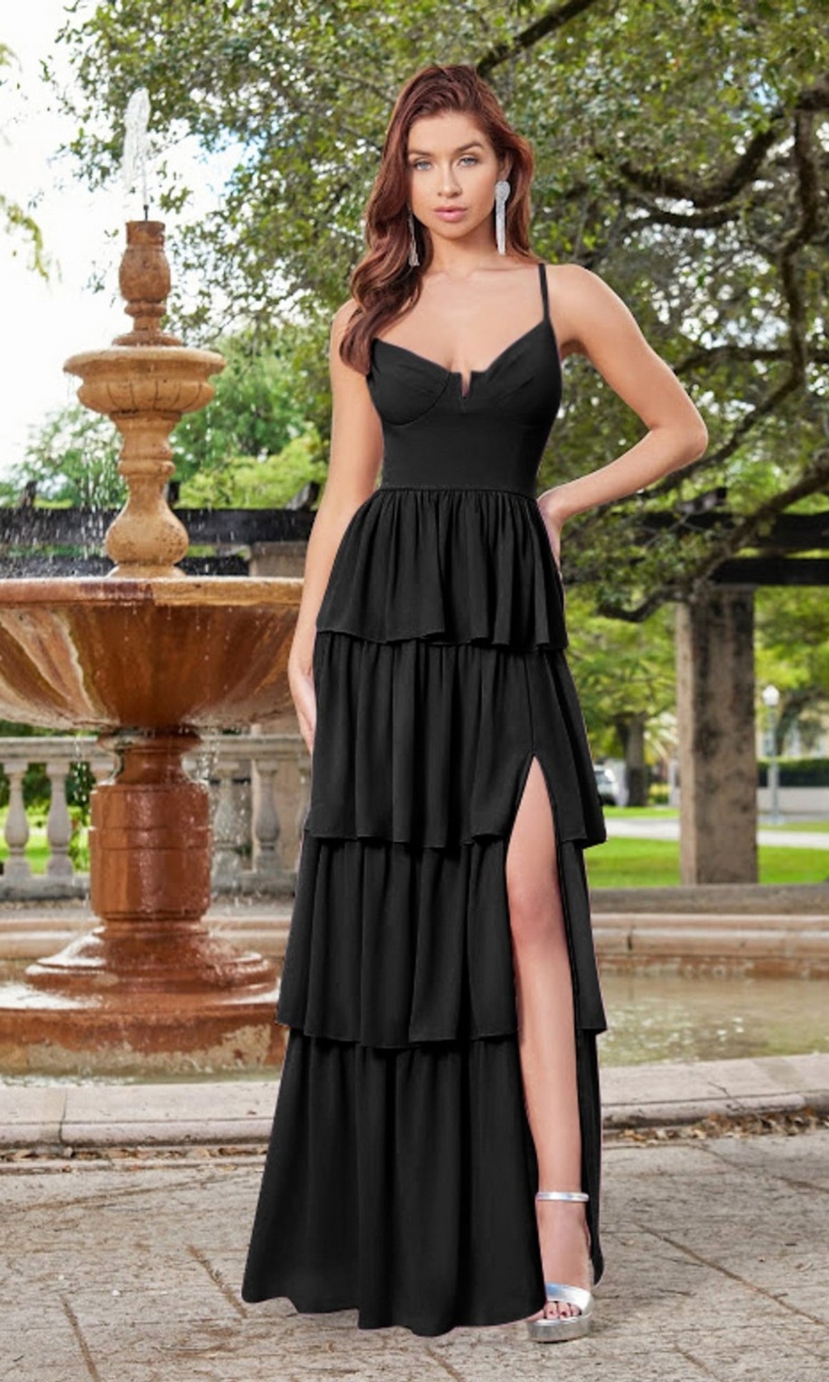 Velvi Ruffled Long V-Neck Maxi Party Dress Miriam