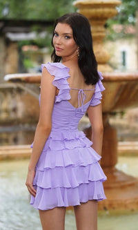 Nora Flutter-Sleeve Short Ruffled Homecoming Dress