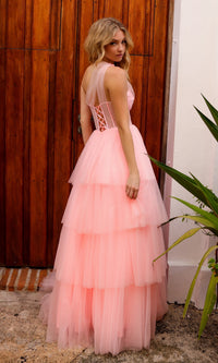 Sheer-Bodice Long Layered Prom Ball Gown P1400