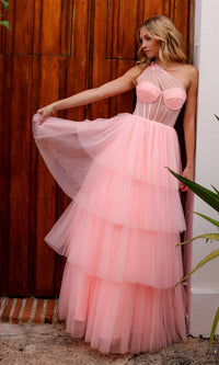 Sheer-Bodice Long Layered Prom Ball Gown P1400