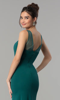 Illusion-Neckline Long Jersey Formal Prom Dress 8148