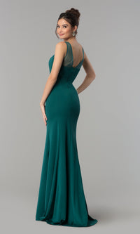 Illusion-Neckline Long Jersey Formal Prom Dress 8148