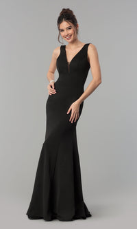 Simple V-Neck Long Formal Jersey Prom Dress 8152