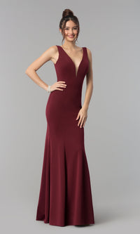 Simple V-Neck Long Formal Jersey Prom Dress 8152