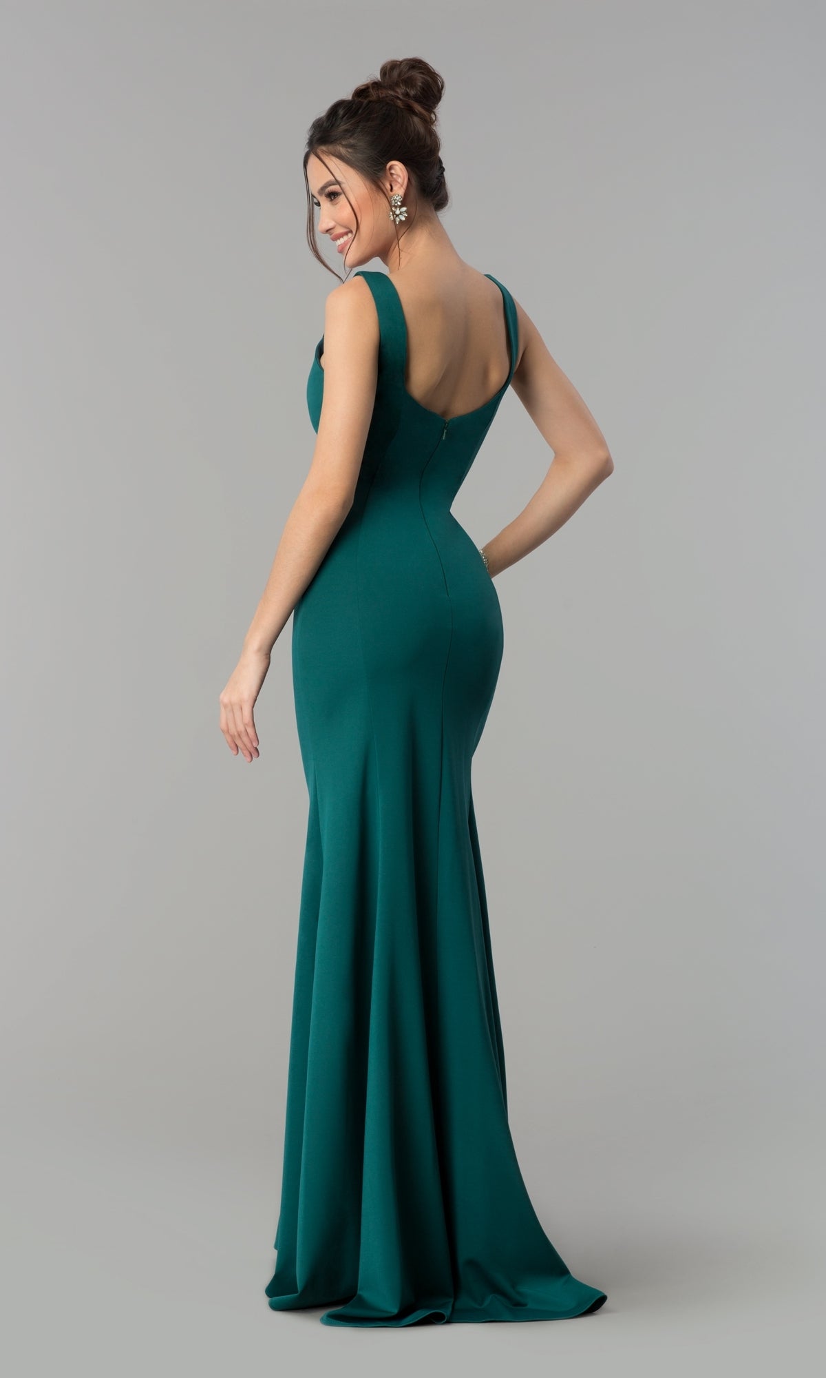 Simple V-Neck Long Formal Jersey Prom Dress 8152