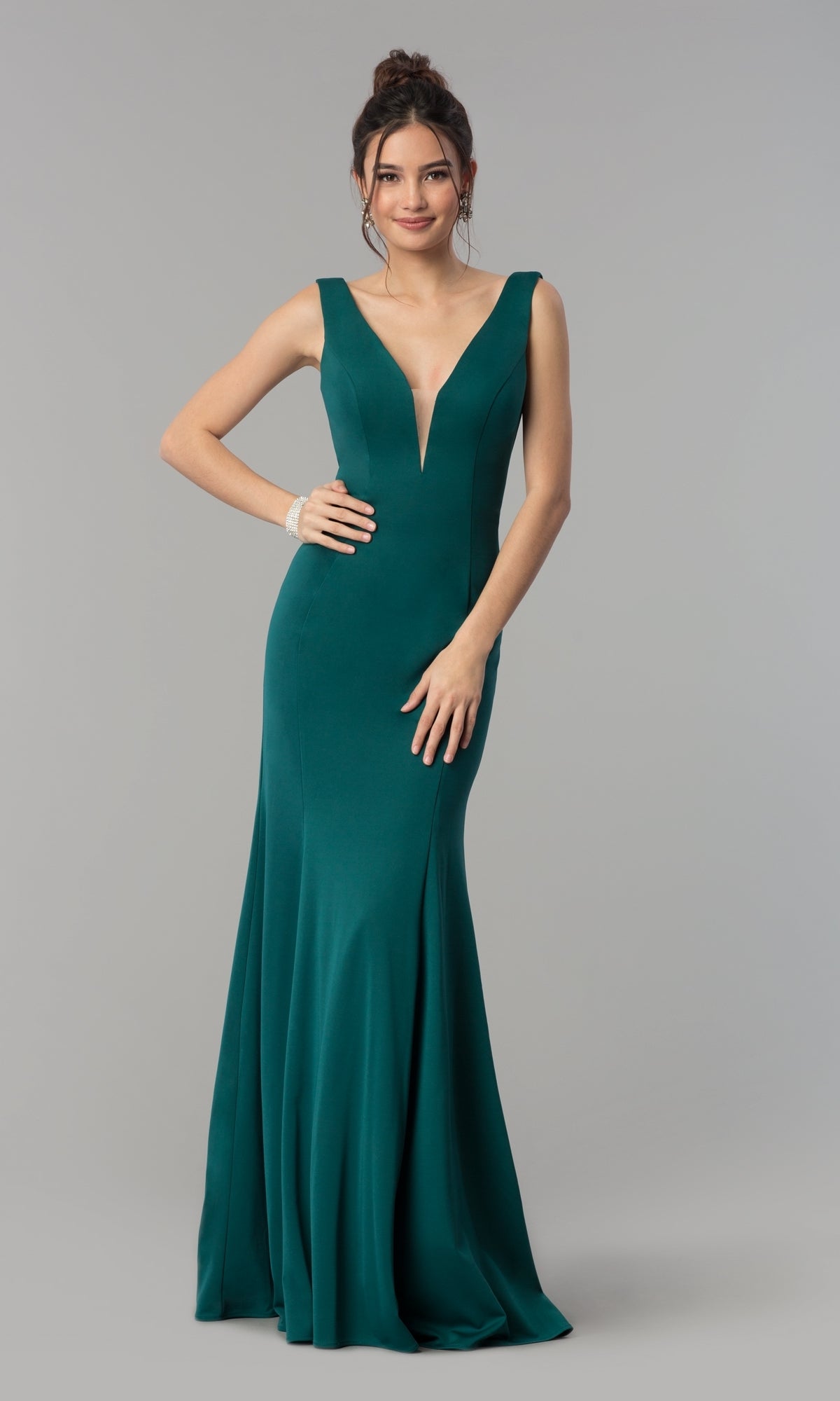 Simple V-Neck Long Formal Jersey Prom Dress 8152