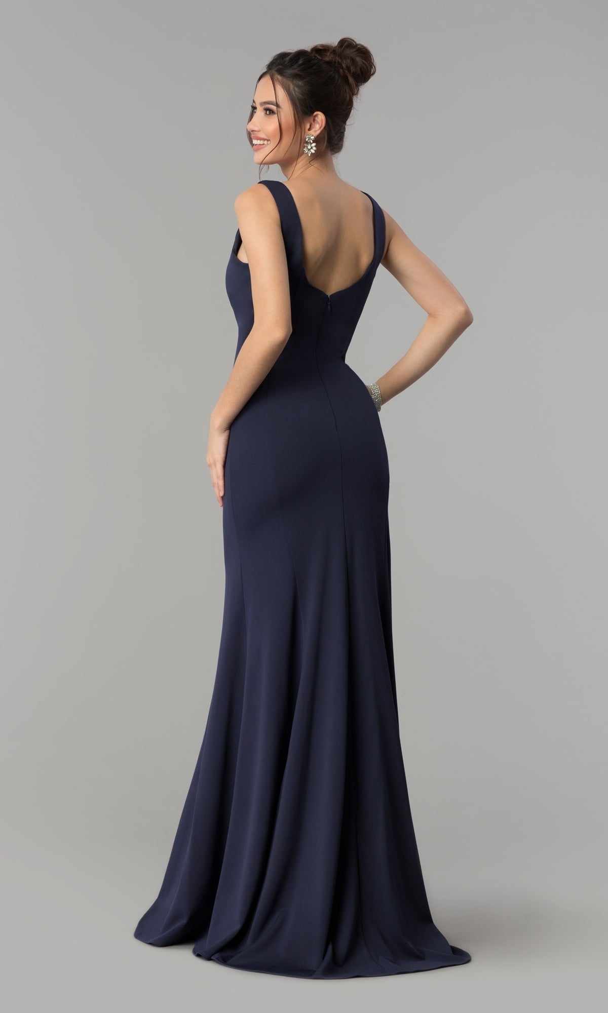 Simple V-Neck Long Formal Jersey Prom Dress 8152