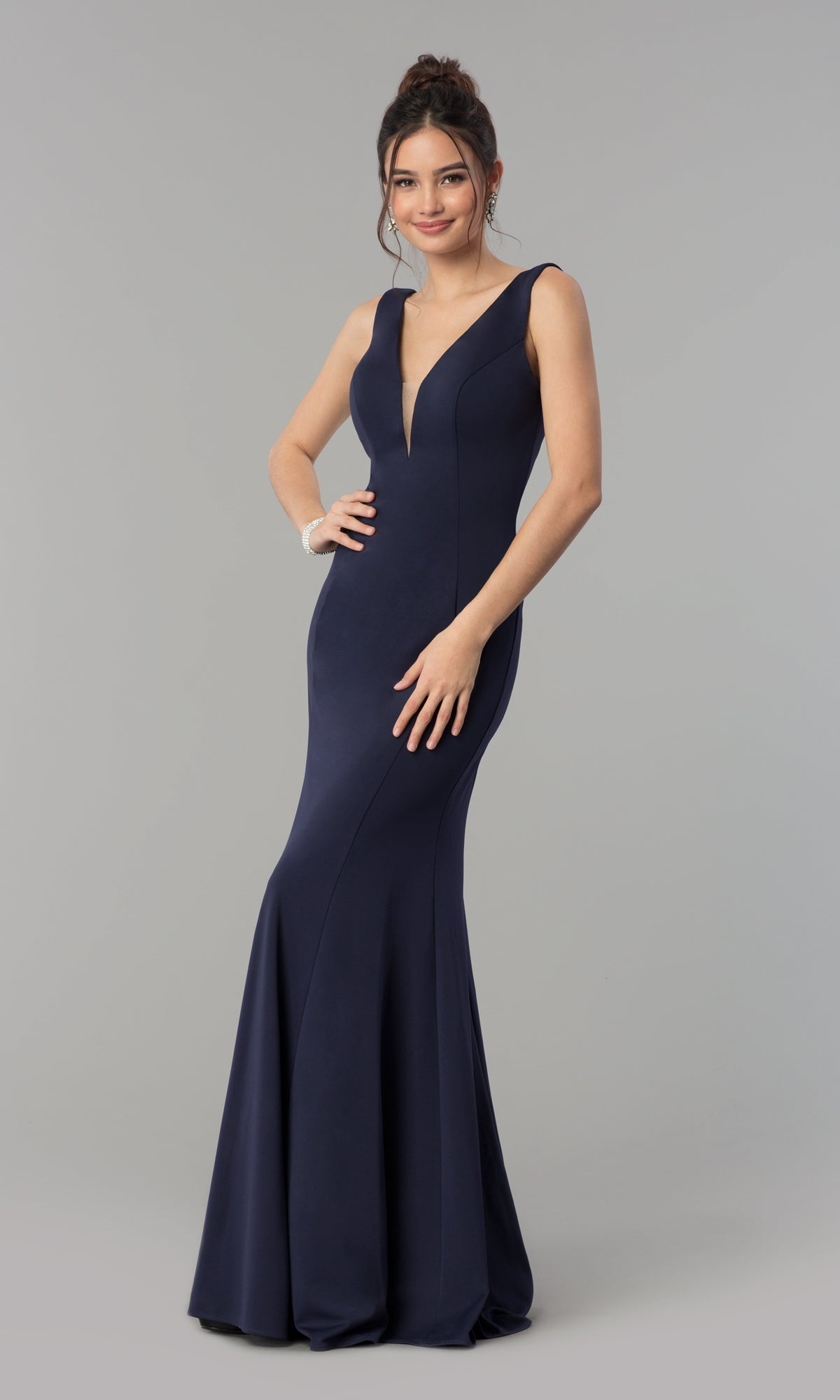 Simple V-Neck Long Formal Jersey Prom Dress 8152