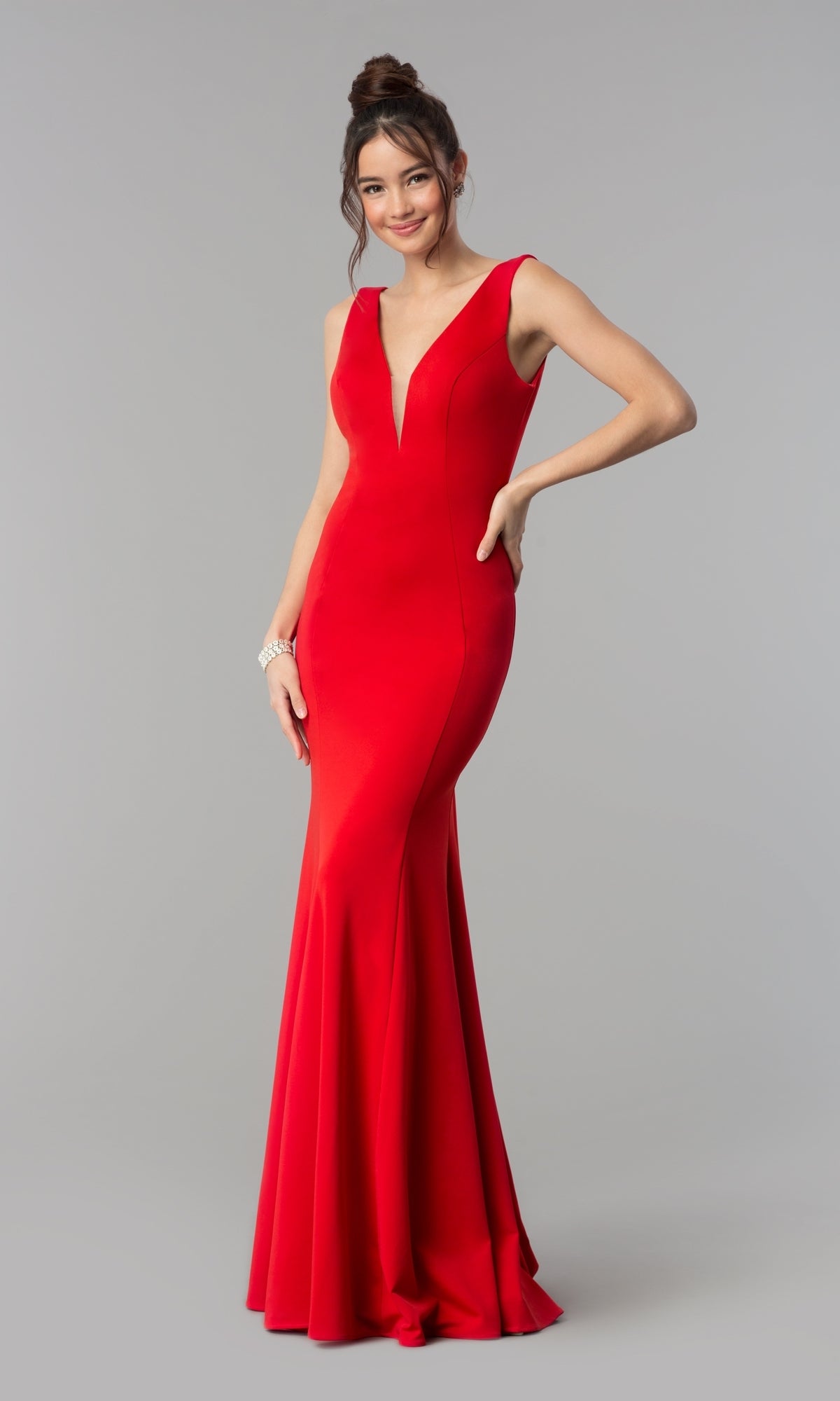 Simple V-Neck Long Formal Jersey Prom Dress 8152