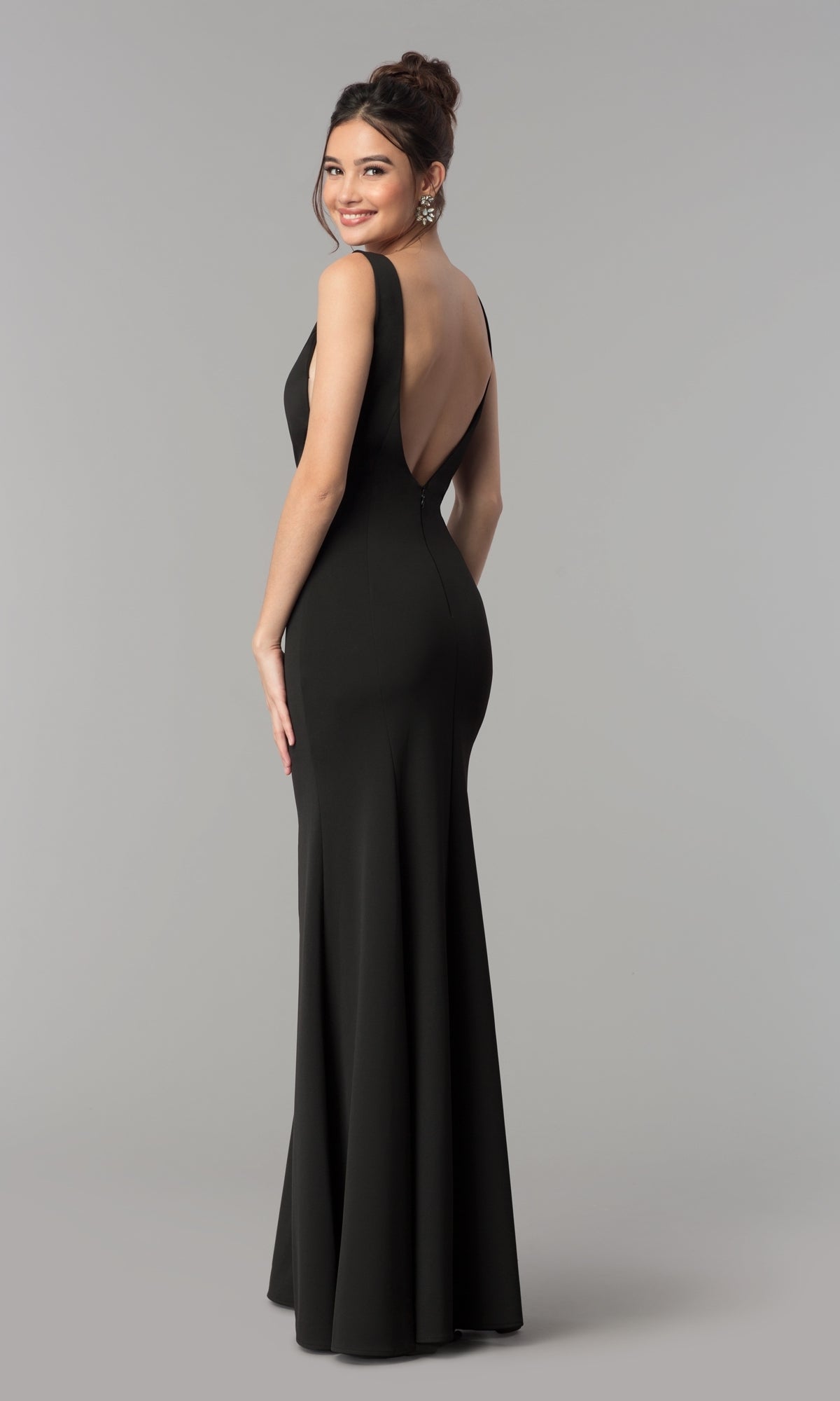 Sheer-Sided Backless Long Formal Prom Dress 8168