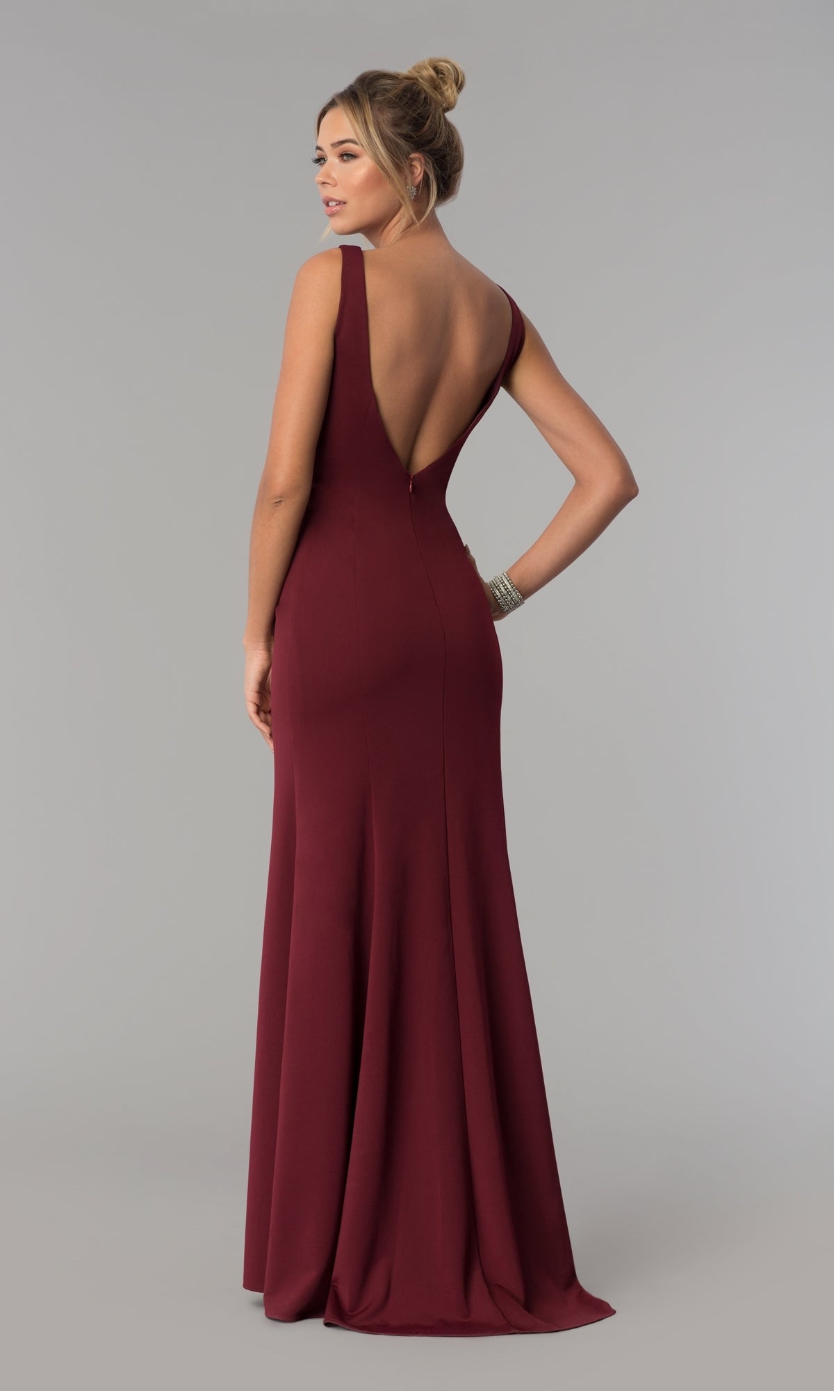 Sheer-Sided Backless Long Formal Prom Dress 8168