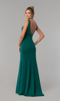 Sheer-Sided Backless Long Formal Prom Dress 8168