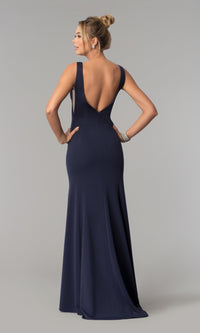 Sheer-Sided Backless Long Formal Prom Dress 8168