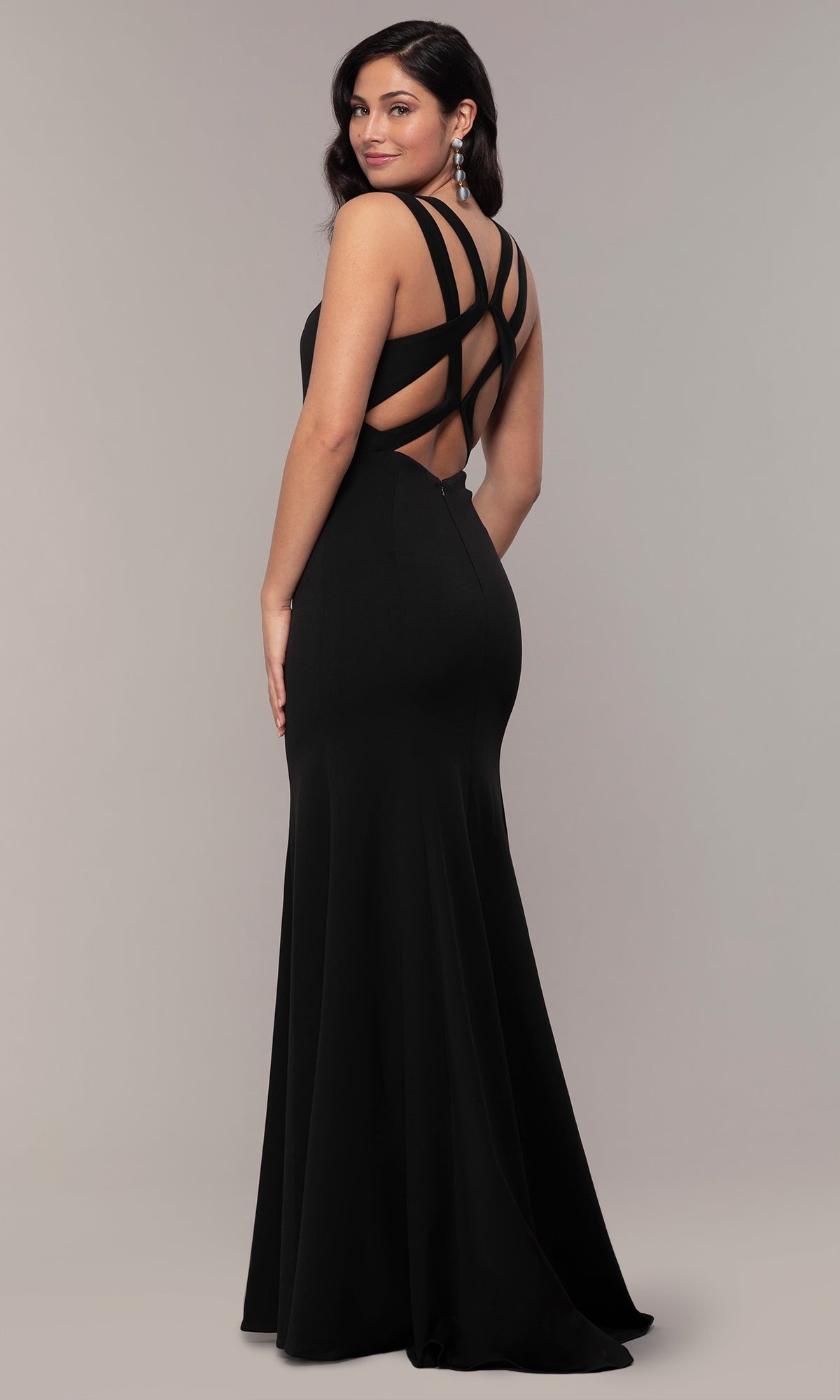 Strappy-Open-Back Long Formal Prom Dress 8232 Black / XSmall