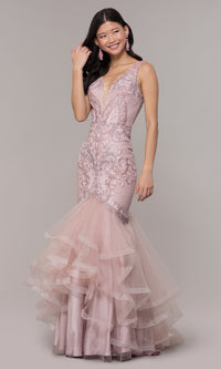 Embroidered V-Neck Mermaid Formal Prom Dress 8320