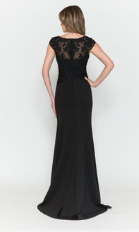 Cap-Sleeve Embroidered Jersey Long Prom Dress 8558