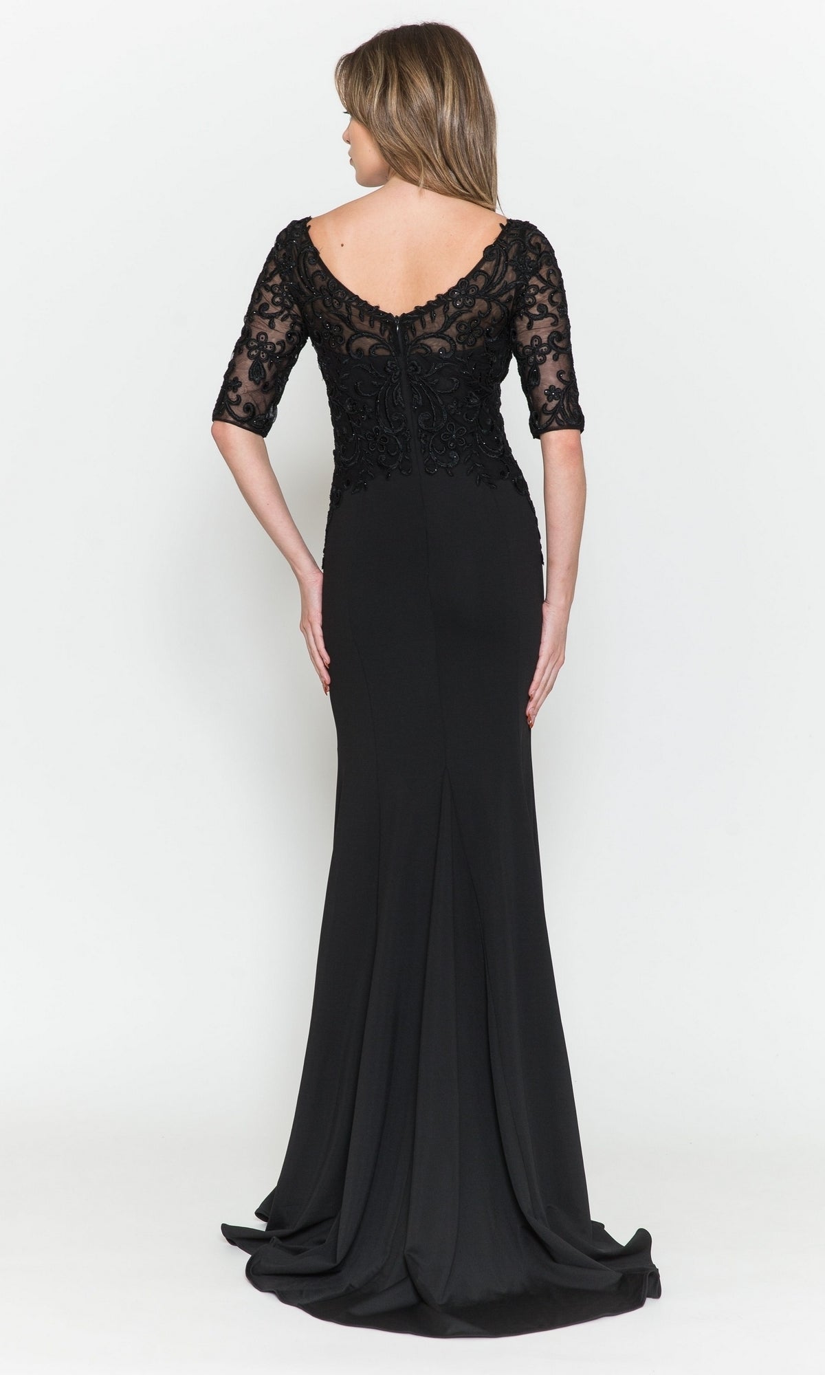 Embroidered Sheer-Sleeved Formal Prom Dress 8560