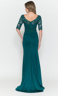 Embroidered Sheer-Sleeved Formal Prom Dress 8560