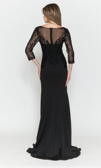 Embroidered Sheer-Sleeved Long Prom Dress 8564