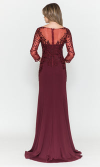 Embroidered Sheer-Sleeved Long Prom Dress 8564