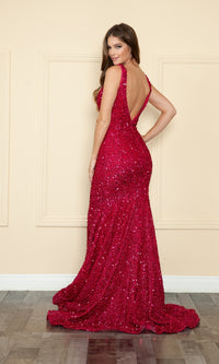 V-Neck Long Sequin Prom Dress 9108