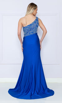 One-Shoulder Long Jersey Prom Dress: Poly USA 9116