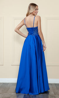 Sheer-Corset Long Satin Prom Dress: Poly USA 9126