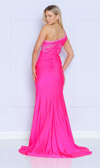 One-Shoulder Long Beaded Prom Dress: Poly USA 9136