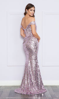 Off-Shoulder Long Sequin Corset Prom Dress 9150