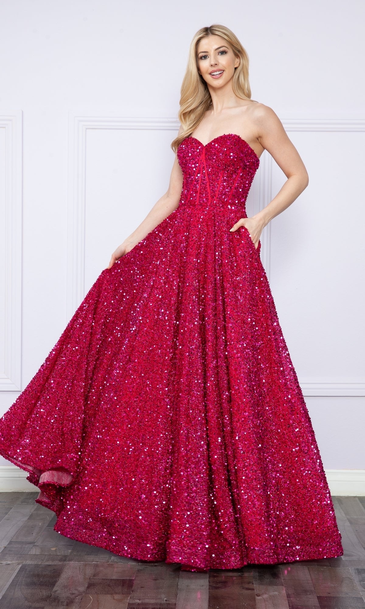 Strapless Sequin Prom Ball Gown: Poly USA 9152