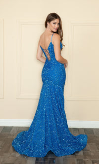 Long Sequin Prom Dress with Lace-Up Back 9172