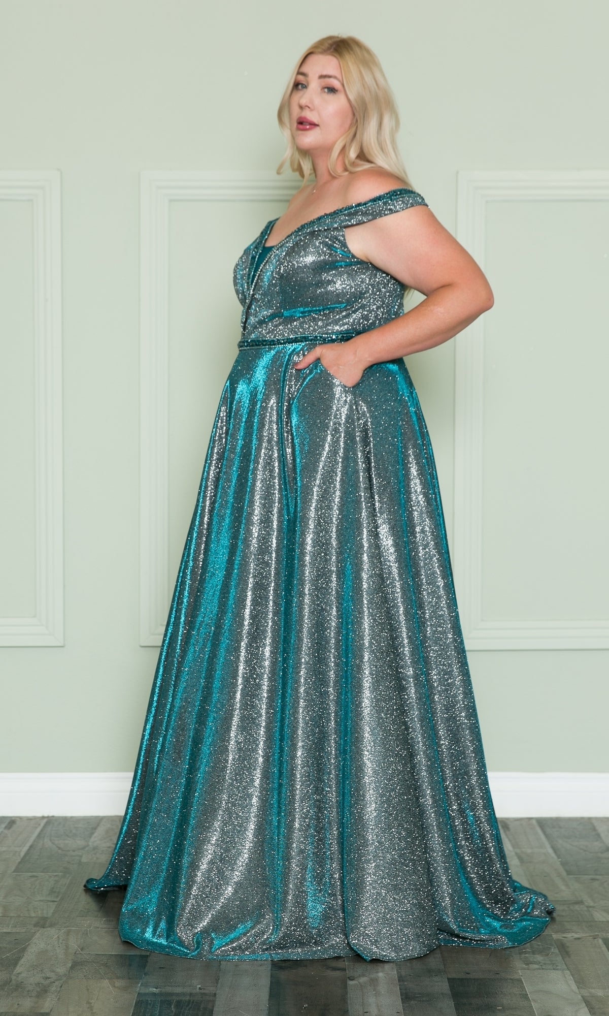 Glitter-Knit Long Plus-Size Prom Dress - PromGirl