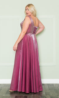 Embellished Plus-Size Long V-Neck Prom Dress W1110