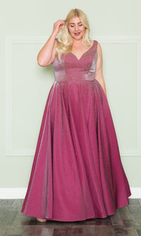 Embellished Plus-Size Long V-Neck Prom Dress W1110