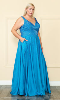 Embellished Plus-Size Long V-Neck Prom Dress W1110