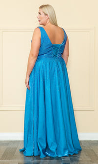 Embellished Plus-Size Long V-Neck Prom Dress W1110