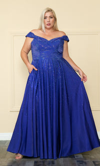 Plus-Size Long Beaded Prom Dress with Pockets W1112