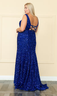 Velvet-Sequin Plus-Size Long Prom Dress - PromGirl