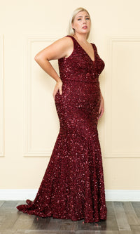 Velvet-Sequin Plus-Size Long Prom Dress - PromGirl