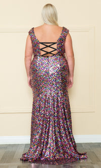 Multicolor Sequin Plus-Size Long Prom Dress W1124