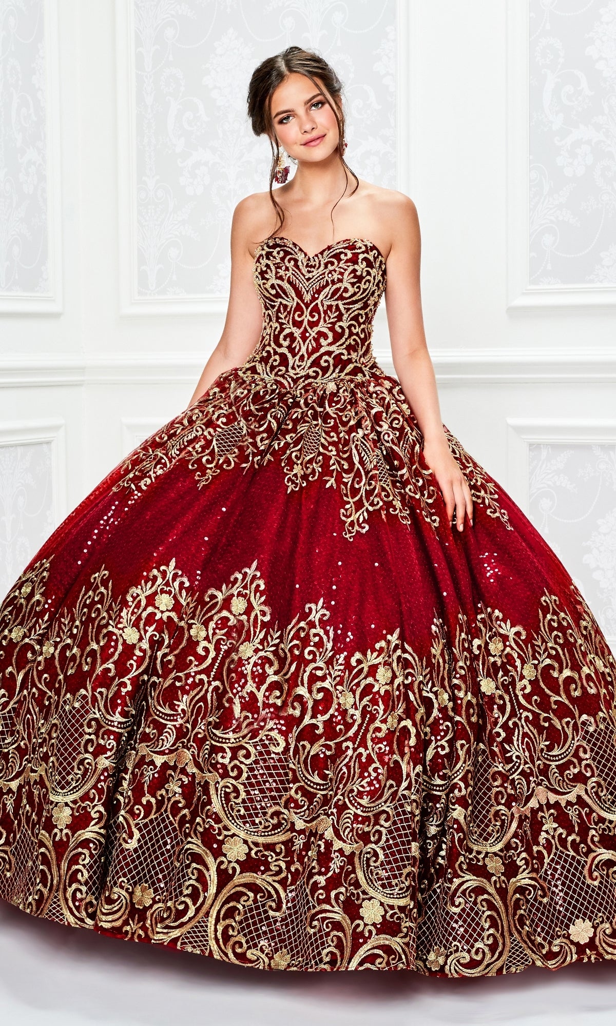 Red and hot sale gold quinceanera dresses