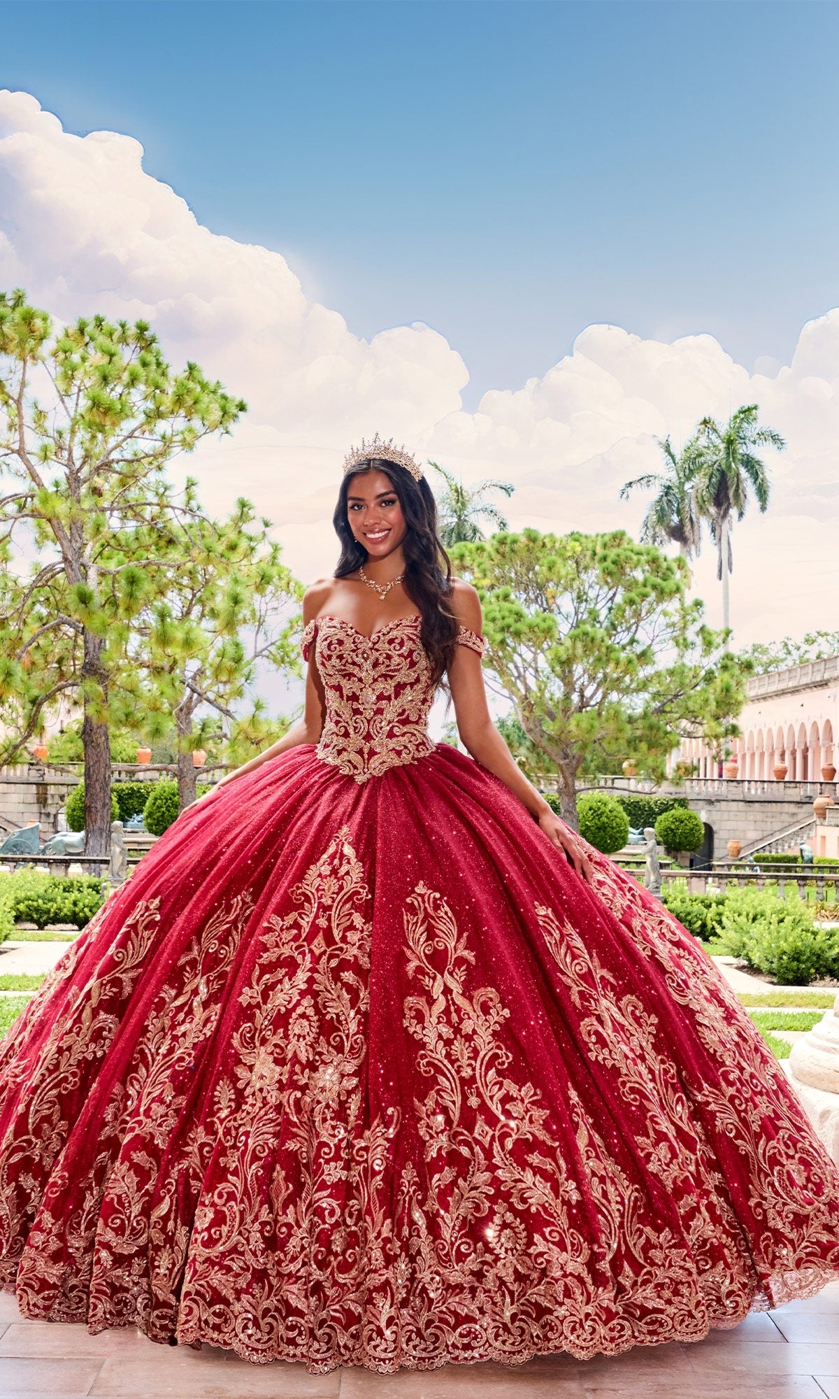 Red and gold quince dress on sale