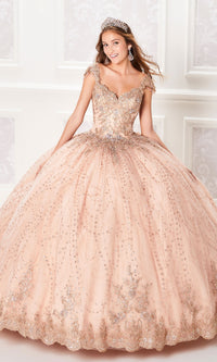 Cap-Sleeve Quinceanera Dress: Princesa PR21964